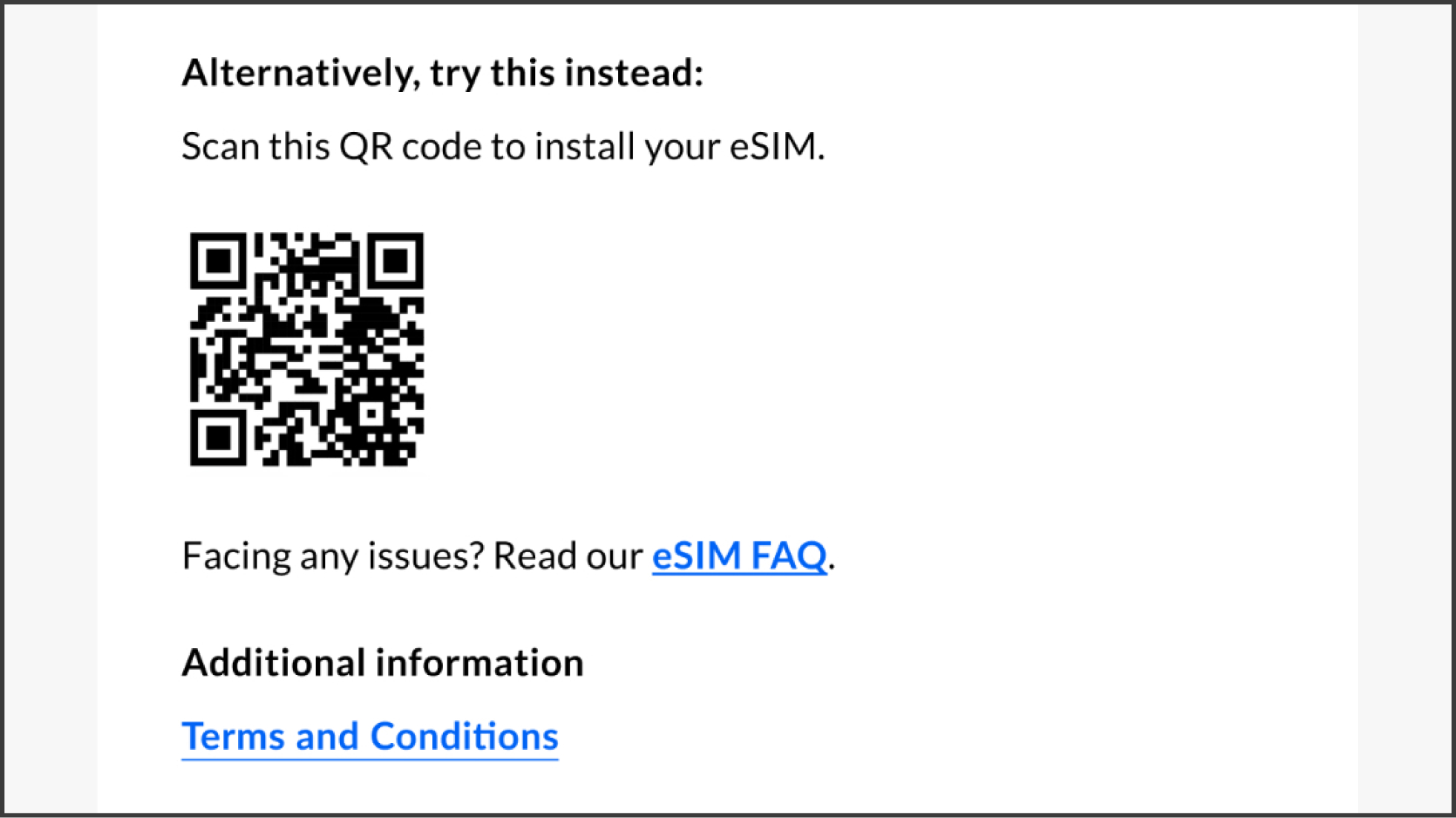 Scroll down to “Alternatively, try this instead” – Singtel eSIM
