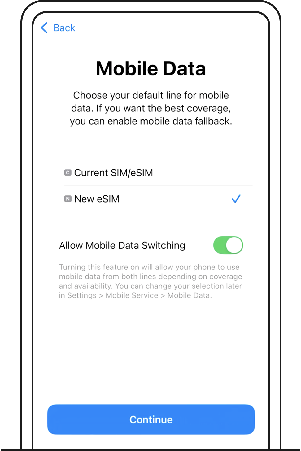 Choose which mobile line to use for mobile data - Singtel eSIM