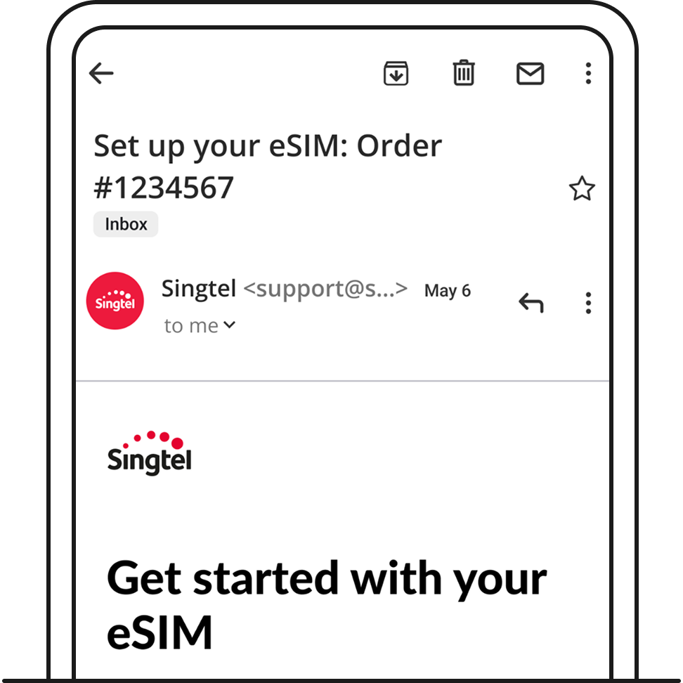 OPen your eSIM set-up email on the mobile device you want to install it on - Singtel eSIM