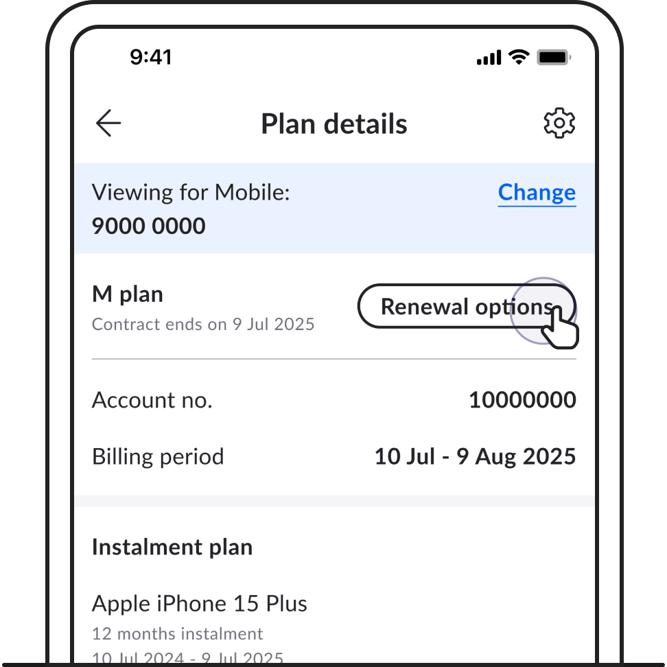 Tap on 'Plan & contract details' to see Singtel  recontract eligibility