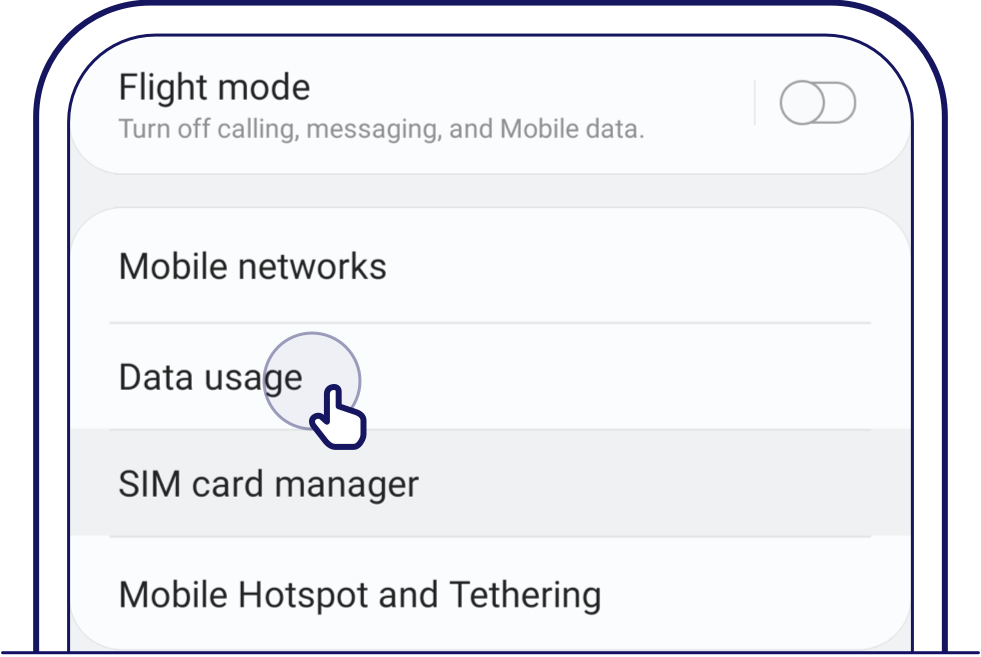 Next, scroll down and tap on Data usage. Check that your Mobile Data is enabled
