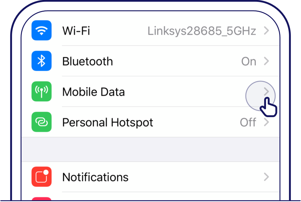 Scroll down to check that your Mobile Data is enabled