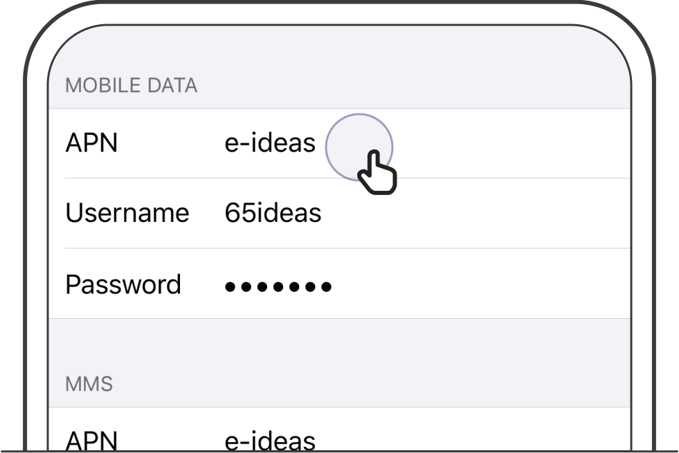 For Apple iOS phone users, check that your APN name is e-ideas and passowrd is 65ideas