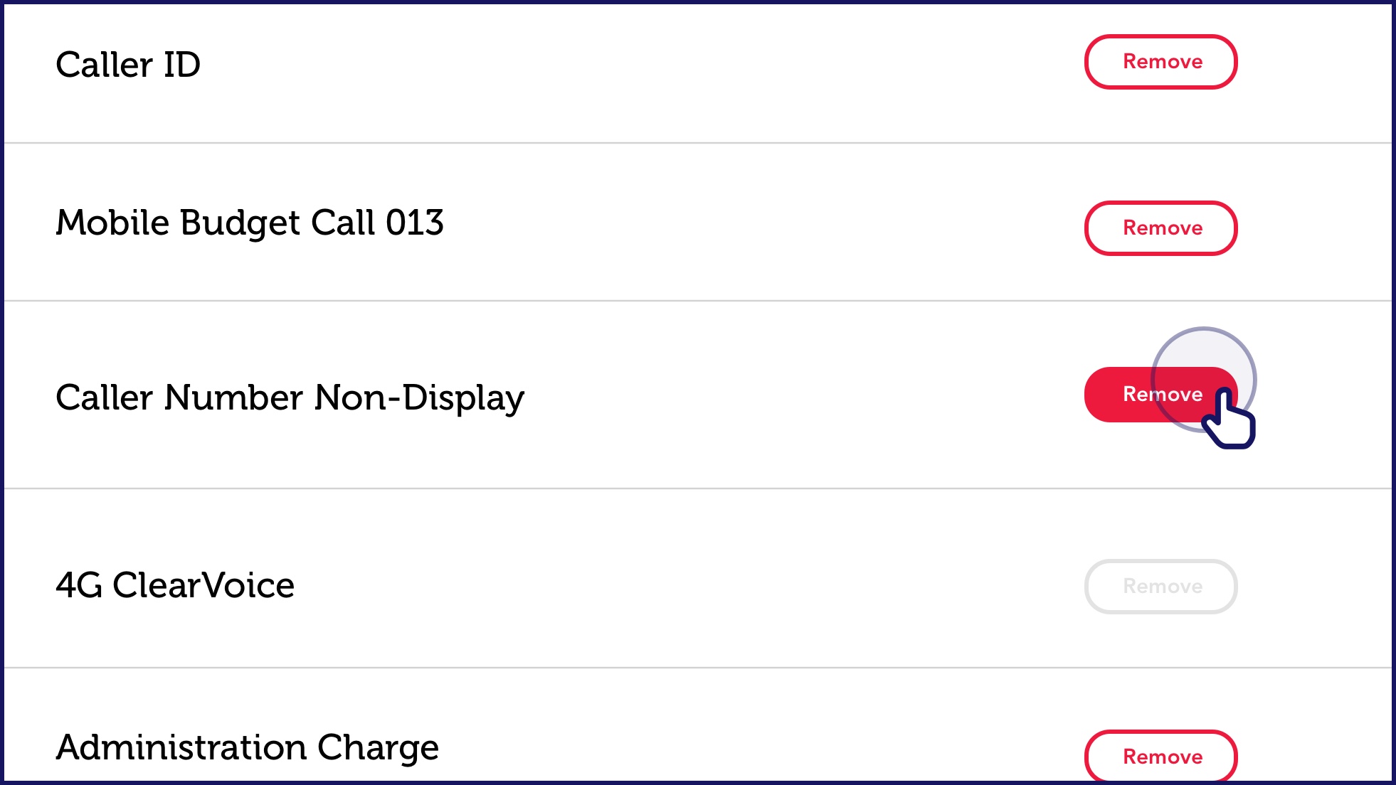 Click 'Remove' to unsubscribe from the selected add-on