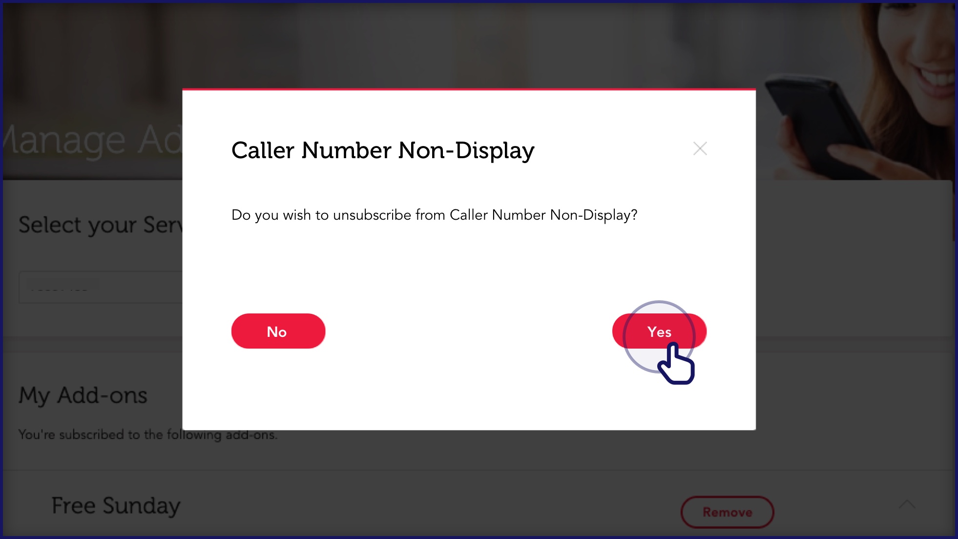Click 'Yes' to confirm unsubscription of add-on