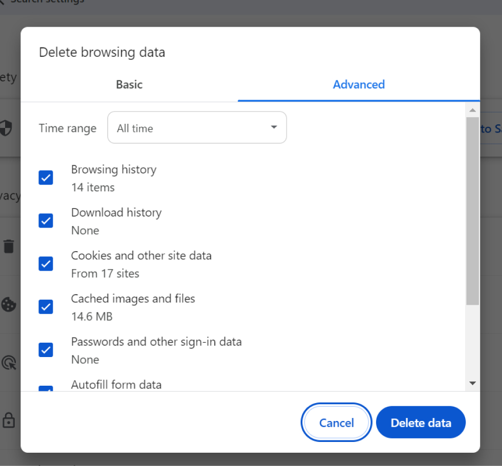 Delete browsing data on Chrome browser.