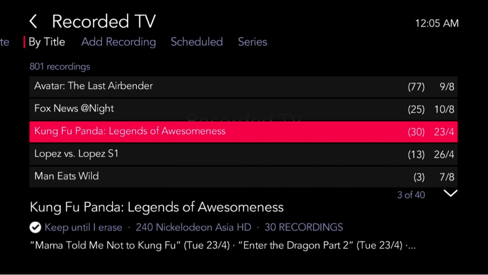 Select the series you would like to manage - Singtel TV