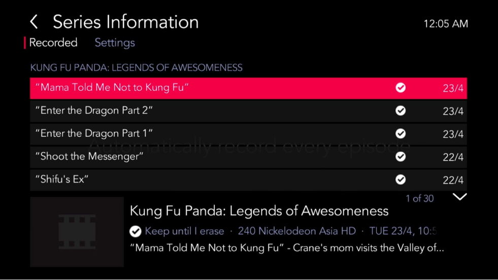 Select the specific episode you would like to manage - Singtel TV