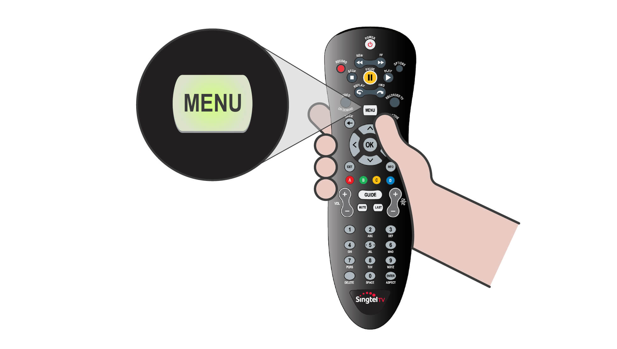 Press the MENU button  on your Singtel TV remote control