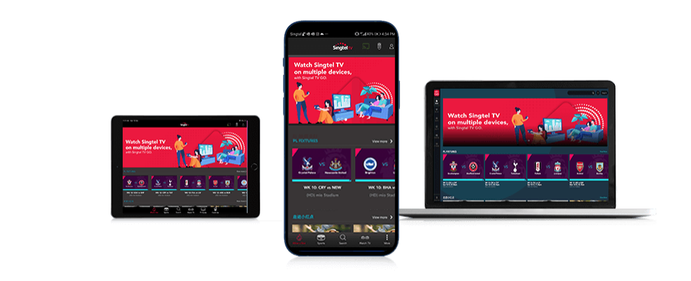 Singtel TV GO app featured in 3 different platforms